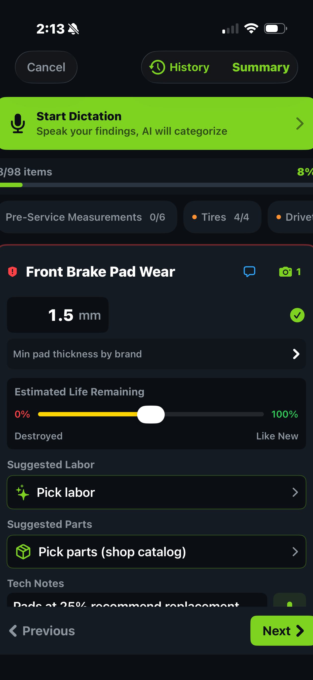 Trail Hits™ Hub digital inspection software on iPhone: every tech runs inspections from their own phone in the service bay